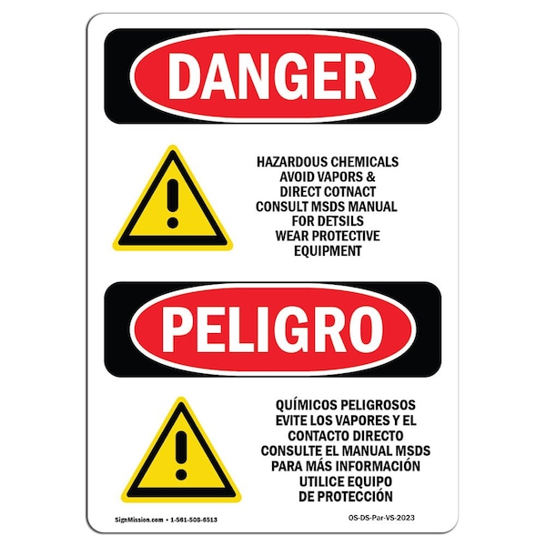 Safety Sign, OSHA, 5" Height, Hazardous Chemicals Avoid Vapors, Spanish, 10PK